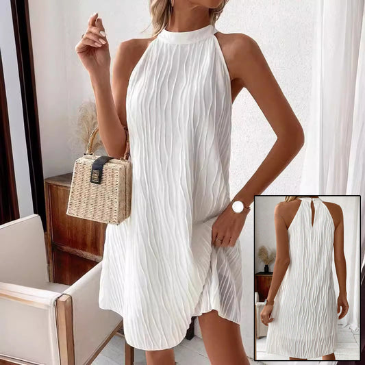 Pure Color Halter Backless Dress